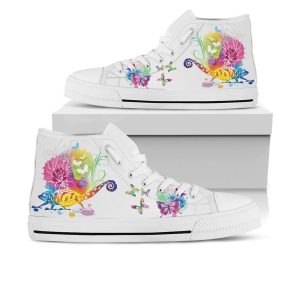 Chameleon Butterfly High Tops: Colorful Womens Canvas Sneakers