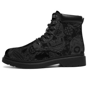 Skull Vegan Leather Boots: Unique Design Allseason