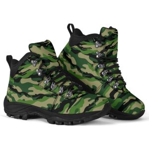 Green Camouflage Alpine Boots: Vegan Camo Hiking Boots