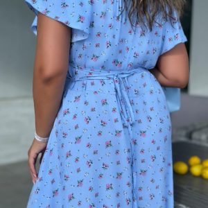 Plus Size Floral Midi Dress: Romantic Offshoulder Rayon