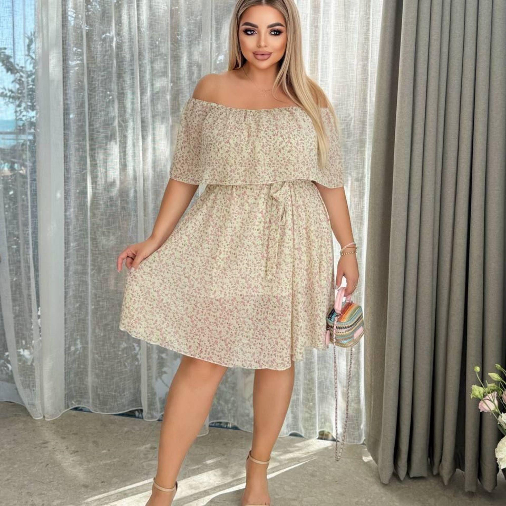 Plus Size Yellow Floral Chiffon Midi Dress: Romantic