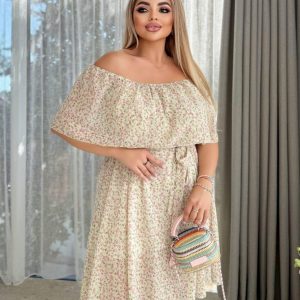 Plus Size Yellow Floral Chiffon Midi Dress: Romantic